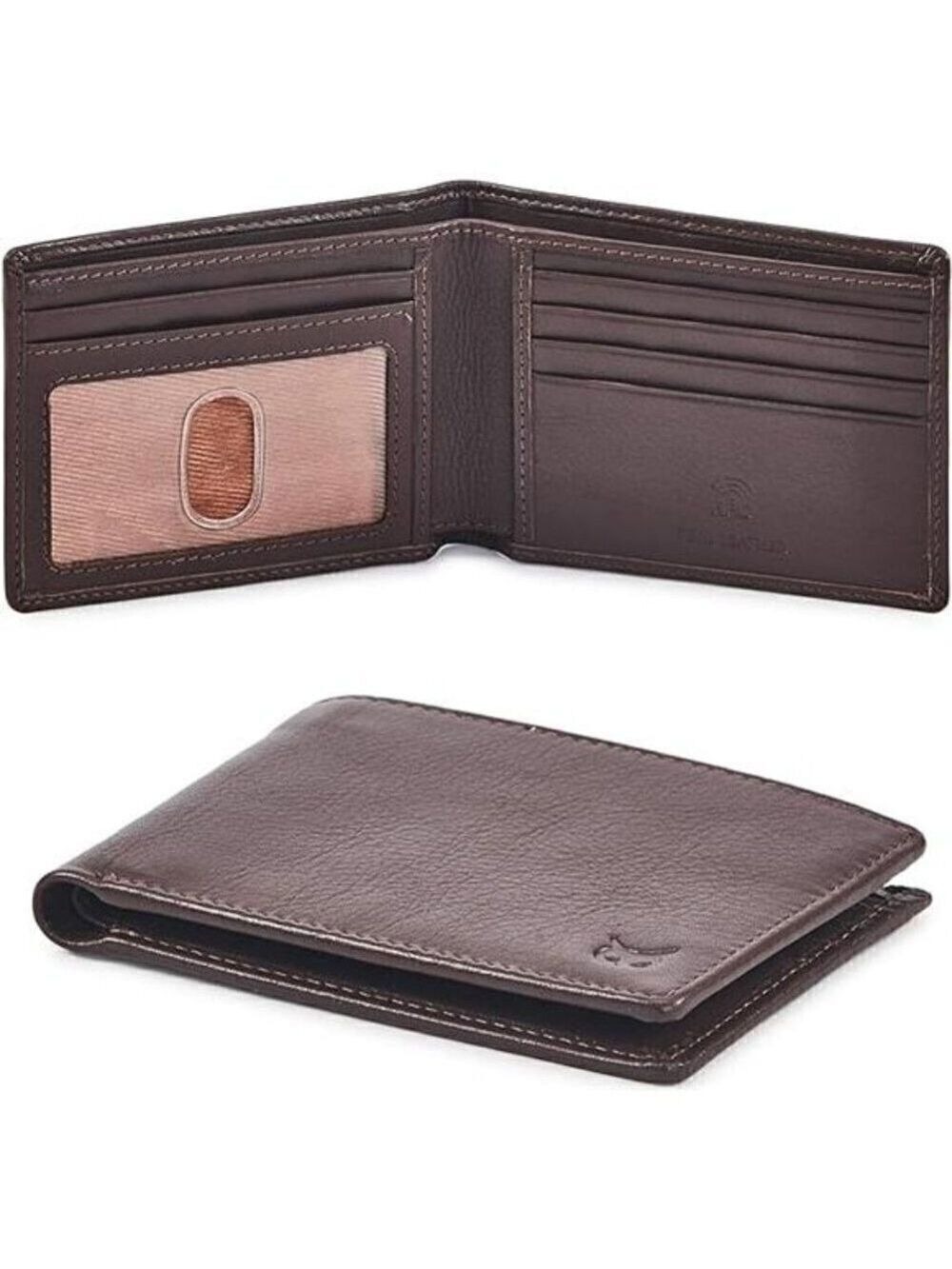 Genuine Leather Men's Wallet RFID Blocking Slim Carry Bag Pocket Thin BROWN NEW